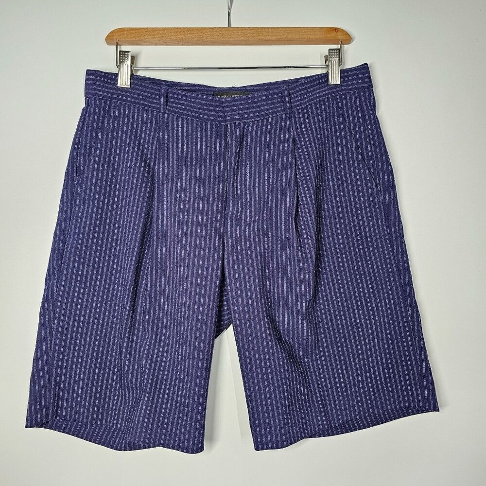 Retro Banana Republic Womens Pinstripe Bermuda‎ Shorts Trouser Navy Blue Size 6